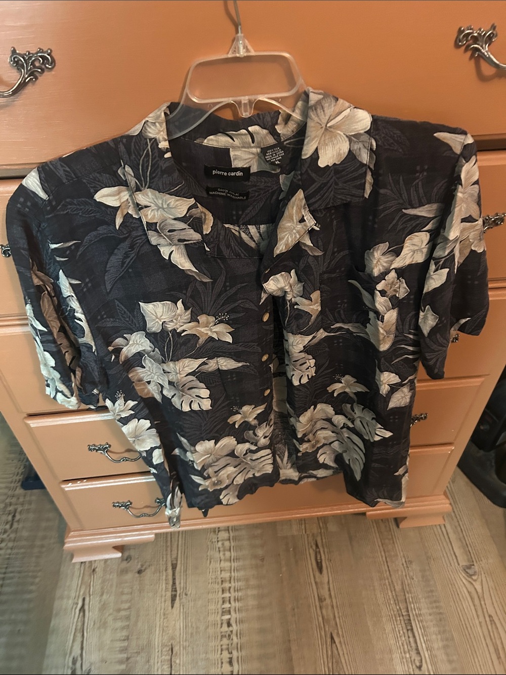 Pierre Cardin Black Short-Sleeve Floral Button-Down Shirt
